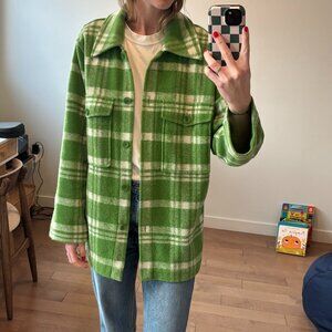 Arket green plaid wool oversized shirt jacket / shacket